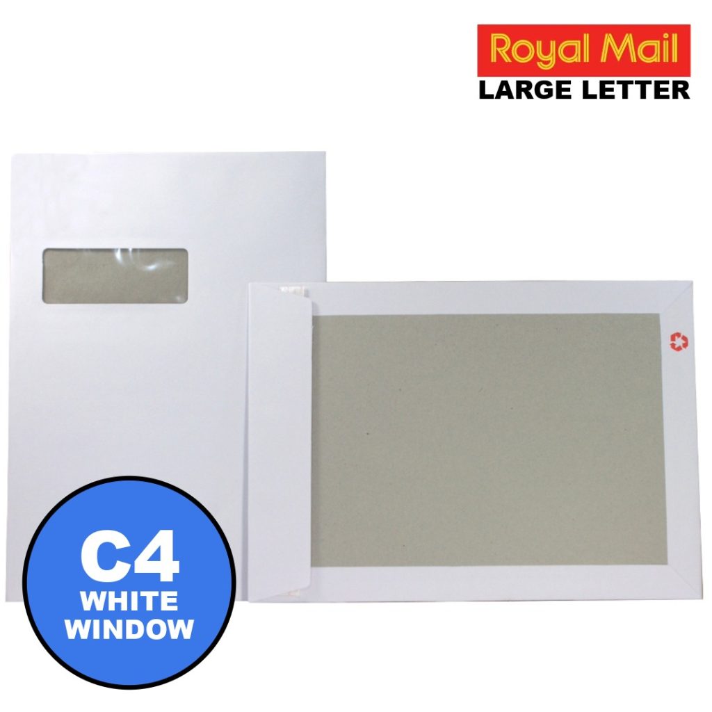 White Windowed C4 / A4 Board Backed Envelopes — Bulk Rigid Mailers with Window x 17000